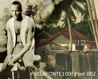 Harry Belafonte singing infront of old Jamaica image