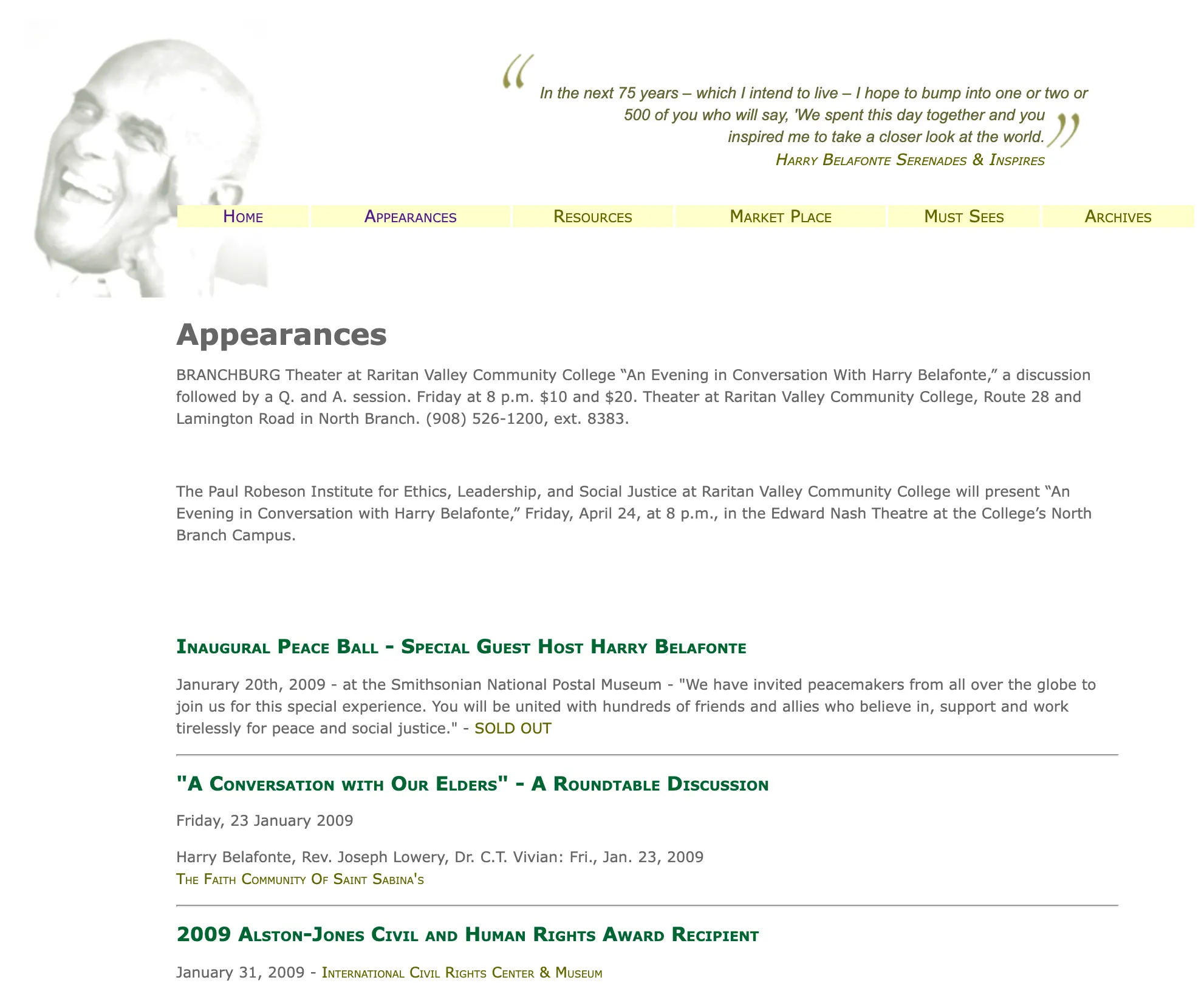 A screenshot of my old website